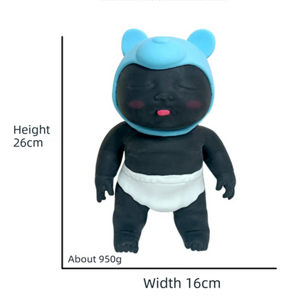 Black 26CM Large Squeeze Ugly Doll Stress Relief Toy Slow Rebound TPR Sand-Filled Squishy Figure for Local Home Pretend Play and Anxiety Reduction(Green hat and yellow trousers)
