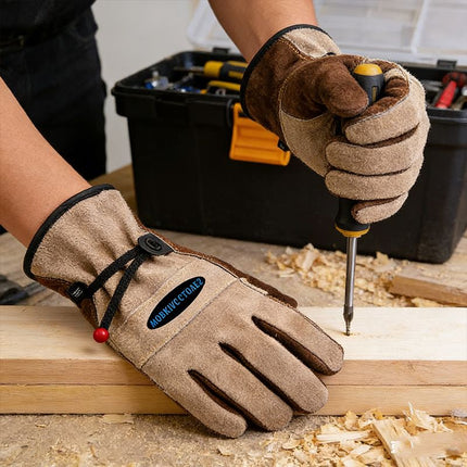 Size M Durable Cowhide Work Gloves for Welding Gardening and Outdoor Camping Thorn Proof Heat Resistant Hand Protection for Local Professionals