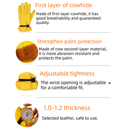 Size XXL Golden Yellow Top-Grain Cowhide Protective Work Gloves, Durable Wear-Resistant Labor Safety Solution for Local Industrial Professionals