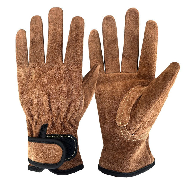 Size XL Heavy-Duty Cowhide Protective Gloves with Heat Resistant and Wear-Proof Leather for