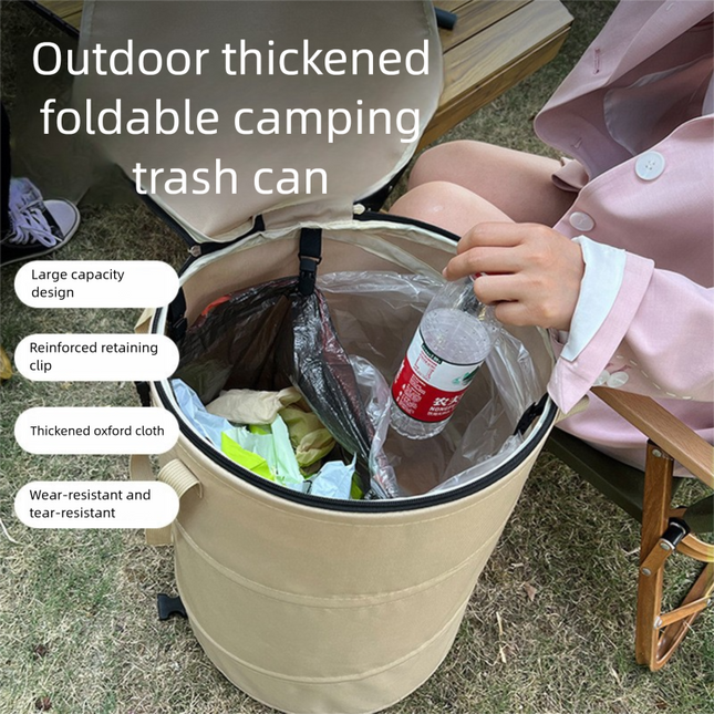 Coffee color Foldable Camping Trash Can with Lid (Size – product detail