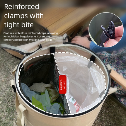 Army green Foldable Camping Trash Can with Lid - Large Capacity Heavy Duty Pop Up Rubbish Bin - Portable Storage Bag for Caravan, Picnic, Gardening and Outdoor Adventures - Space Saving Design(Size: S)