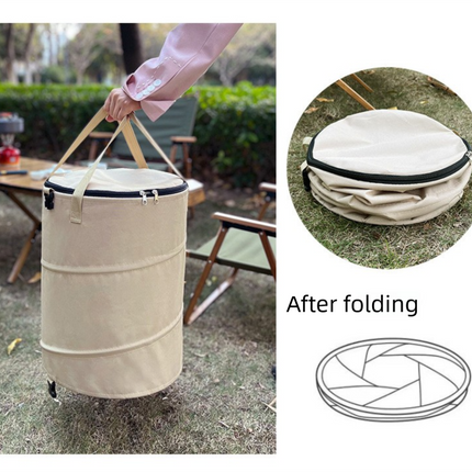 Army green Foldable Camping Trash Can with Lid - Large Capacity Heavy Duty Pop Up Rubbish Bin - Portable Storage Bag for Caravan, Picnic, Gardening and Outdoor Adventures - Space Saving Design(Size: M)