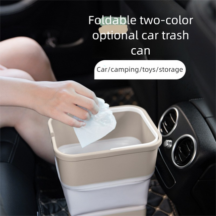 Beige Foldable Car Trash Can and Multi-Functional Storage Bin - Includes 5 Rolls of Bags - Leak-Proof Waterproof Design for Road Trips, Camping and Daily Commuting - Space Saving Portable Organiser(large)