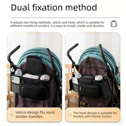 Leopard pattern Universal Stroller Organizer Bag - Durable Water-Resistant Fabric - Dual Insulated Cup Holders, Large Capacity Storage Caddy for Diapers and Essentials, Fits Most Prams, Travel Friendly Solution