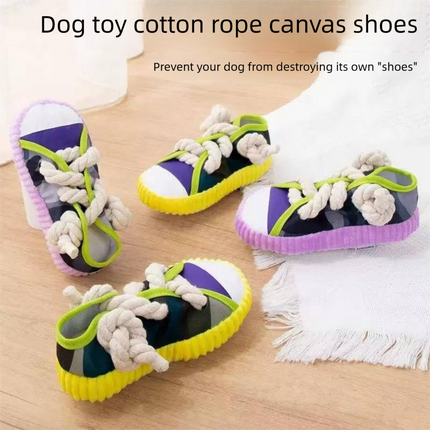 Purple Squeaky Canvas Shoe Dog Toy - Durable Realistic Sneaker Design for Chewing and Teething, Interactive Boredom Buster with Built-in Squeaker, Daily Play and Training Solution for Pets