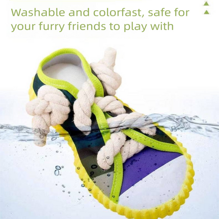 Yellow Squeaky Canvas Shoe Dog Toy - Durable Realistic Sneaker Design for Chewing and Teething, Interactive Boredom Buster with Built-in Squeaker, Daily Play and Training Solution for Pets