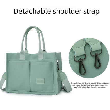 Dark blue Large Canvas Tote Bag for Women - Multi-Pocket Utility Organiser with Wide Adjustable Shoulder Strap - Trendy Crossbody and Handheld Bag for Work, Shopping and Travel - Daily Comfort Solution