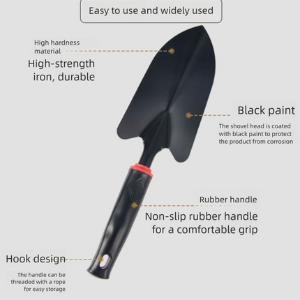 4-Piece Garden Hand Tool Set - Heavy Duty Steel with Ergonomic Non-Slip Grips - Includes Trowel, Transplanter, 5-Prong Rake and Dual-Purpose Hoe for Weeding, Planting and Shell Digging