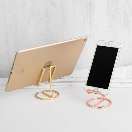 2-Pack Gold Universal Aluminum Phone Stand - Minimalist One-Piece Metal Tablet Holder - Durable Integrated Fixed Angle Desktop Bracket, Sleek Industrial Design for Home Office and Bedroom