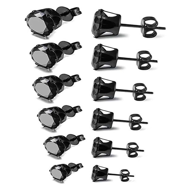 6-Pair Black Stainless Steel Stud Earring V888-ELOSUNG48971