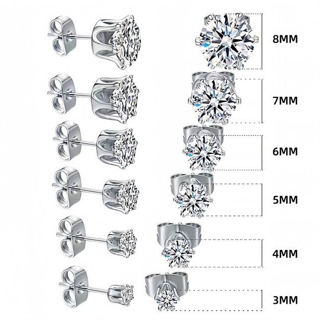 6-Pair Silver Stainless Steel Stud Earring V888-ELOSUNG48972