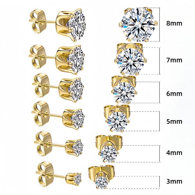 6-Pair Golden Stainless Steel Stud Earring V888-ELOSUNG48973