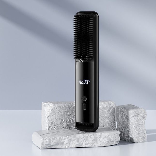 Black Wireless Rechargeable Hair Straightener Brush with LCD V888-ELOSUNG48975