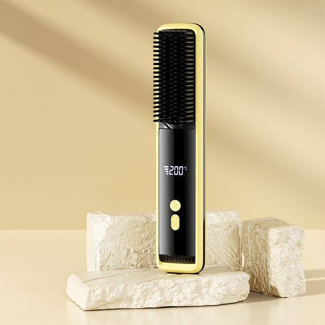 Yellow Wireless Rechargeable Hair Straightener Brush with LCD V888-ELOSUNG48976