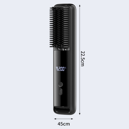 Yellow Wireless Rechargeable Hair Straightener Brush with LCD Display - USB-C Fast Charging, 3 Heat Settings, Cool Air Function - Portable Ceramic Heating Comb for Travel and Home Use