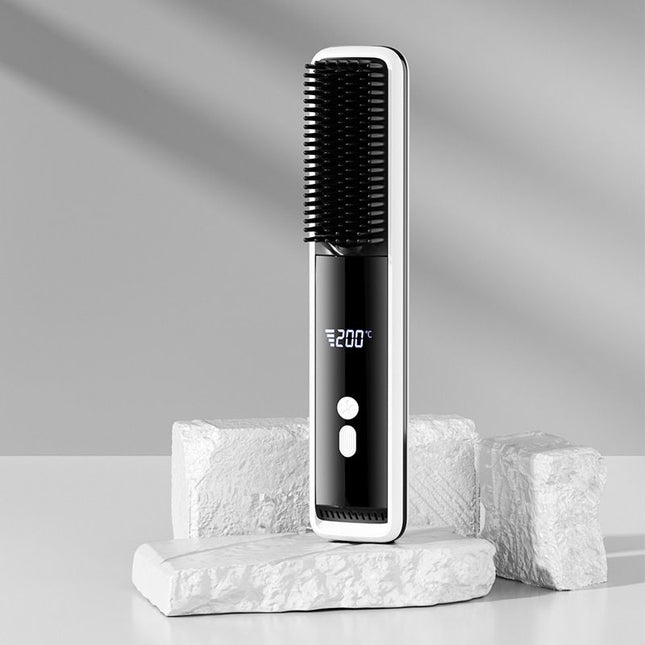White Wireless Rechargeable Hair Straightener Brush with LCD V888-ELOSUNG48978