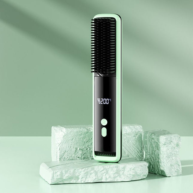 Green Wireless Rechargeable Hair Straightener Brush with LCD V888-ELOSUNG48979