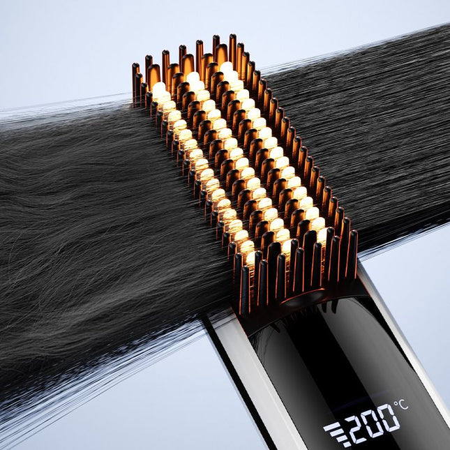 Green Wireless Rechargeable Hair Straightener Brush with LCD – product detail