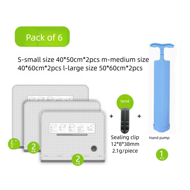 Six Vacuum Storage Bags Set with Hand Pump