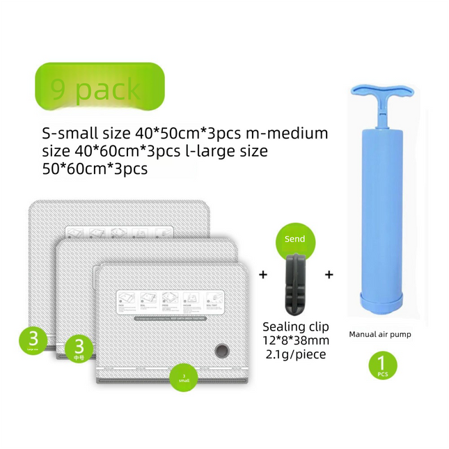 Nine Vacuum Storage Bags Set with Hand Pump