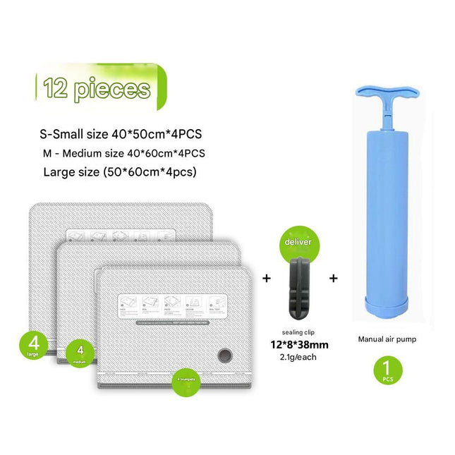 Twelve Vacuum Storage Bags Set with Hand Pump