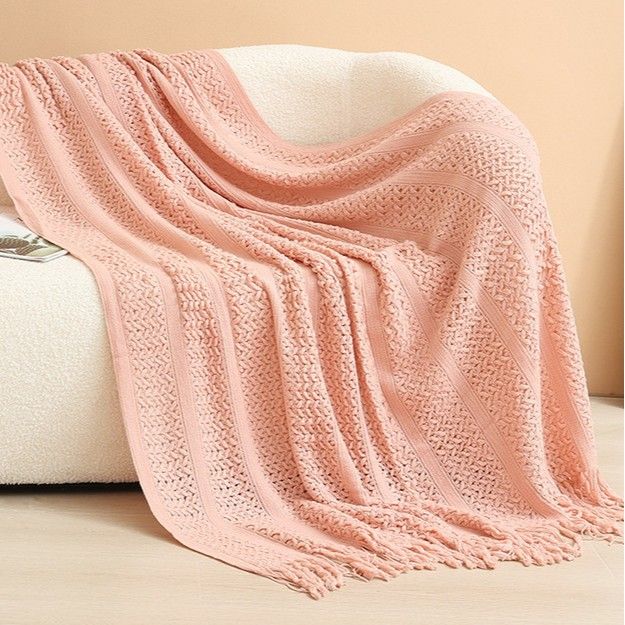 Pink Elegant Openwork Knitted Throw Blanket with V888-ELOSUNG48988