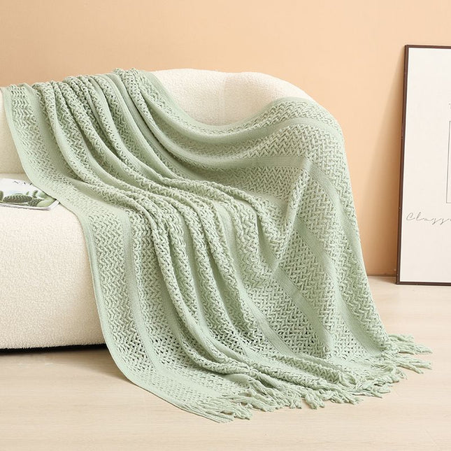 Mint green Elegant Openwork Knitted Throw Blanket with V888-ELOSUNG48991