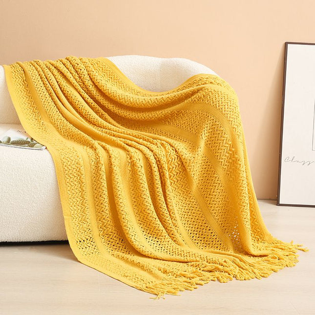 Yellow Elegant Openwork Knitted Throw Blanket with V888-ELOSUNG48993