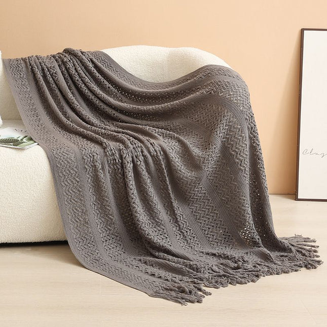 Dark grey Elegant Openwork Knitted Throw Blanket with V888-ELOSUNG48994