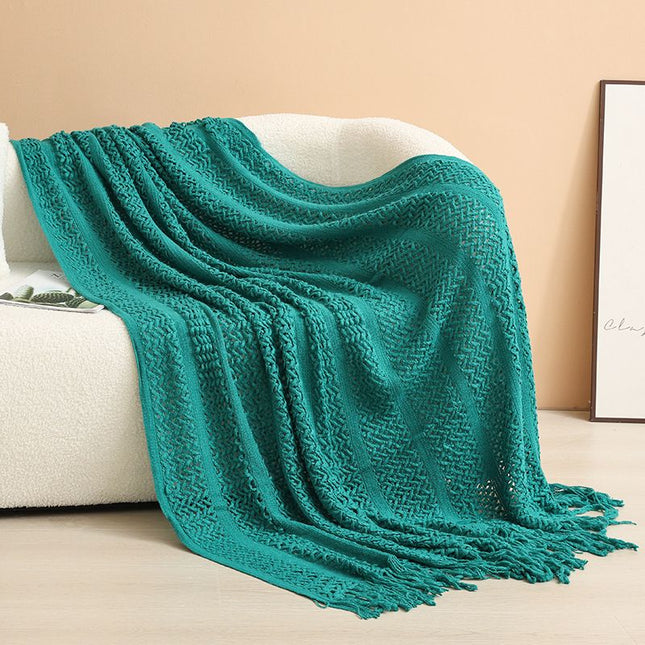 Dark green Elegant Openwork Knitted Throw Blanket with V888-ELOSUNG48995