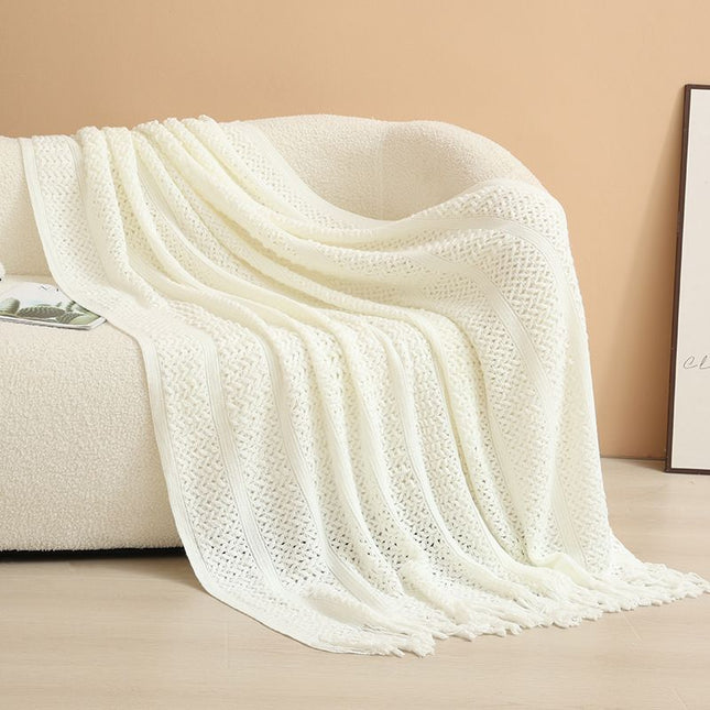 White Elegant Openwork Knitted Throw Blanket with V888-ELOSUNG48997