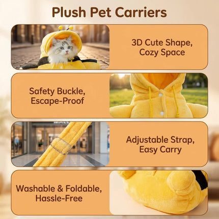 L Size Cute Bear Windproof Insulated Pet Shoulder Bag with Security Buckle - Soft Reversible Flannel Tote for Small Dogs & Cats Up to 2KG