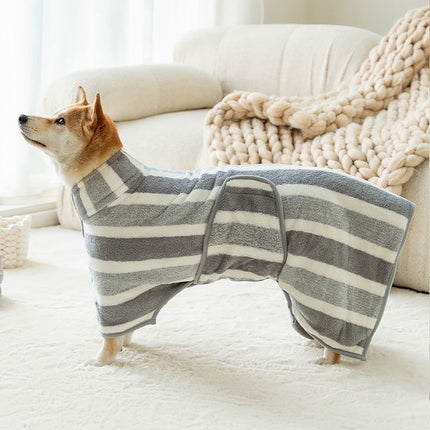 Brown Stripes Super Absorbent Pet Bathrobe with Waist Belt & Neck Snap - Full Coverage Quick-Drying Towel for Dogs & Cats (XS Size)