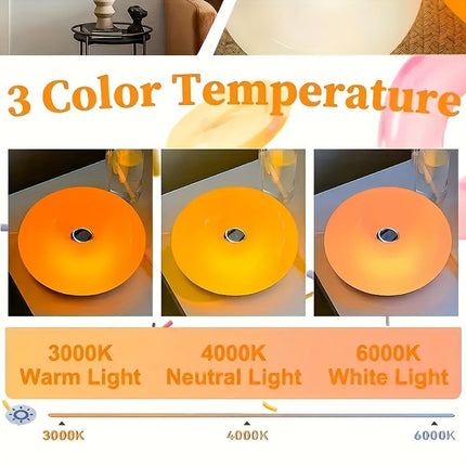 Retro Bauhaus Donut Bedside Lamp - Vibrant Orange Ambient Light and Sconce with Touch Dimming (USB Plug-in)