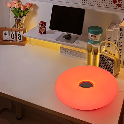 Retro Bauhaus Donut Bedside Lamp - Vibrant Orange Ambient Light and Sconce with Touch Dimming (USB Plug-in)