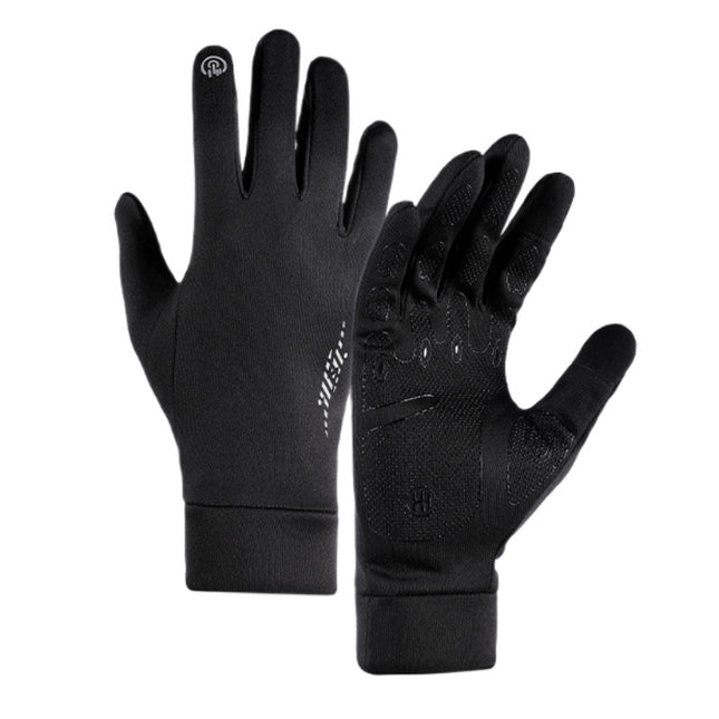 Black Windproof Thermal Sports Gloves with Touchscreen Fingertips & Anti-Slip Palm Grip for Running &