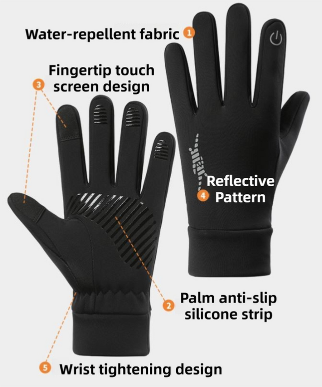 Black Windproof Thermal Sports Gloves with Touchscreen Fingertips & Anti-Slip Palm Grip for Running & – product detail