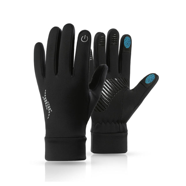 Black Windproof Thermal Sports Gloves with Touchscreen Fingertips & Anti-Slip Palm Grip for Running &