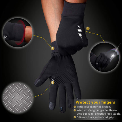 Grey Windproof Thermal Sports Gloves with Touchscreen Fingertips & Anti-Slip Palm Grip for Running & Cycling (SD-01 Wrist-Tighten / L Size)