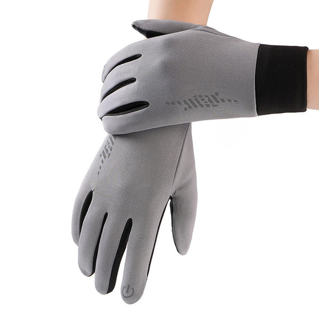 Grey Windproof Thermal Sports Gloves with Touchscreen Fingertips & Anti-Slip Palm Grip for Running &