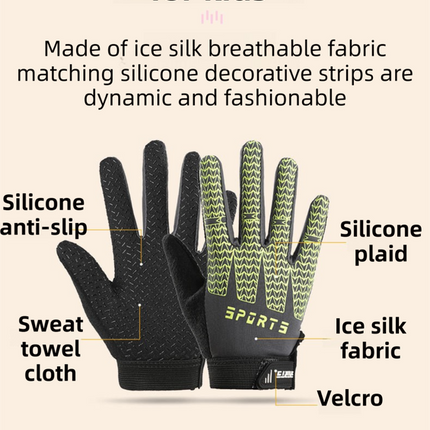 Black and Green Breathable Half-Finger Cycling Gloves for Kids - Non-Slip Silicone Grip, Ice Silk & Shock-Absorbing Sports Mitts (S Size)
