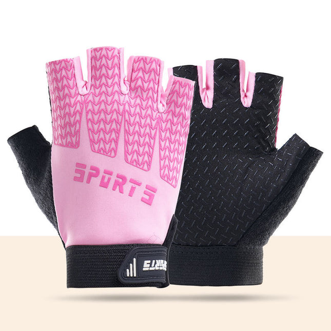 Black and Pink Breathable Half-Finger Cycling Gloves for Kids