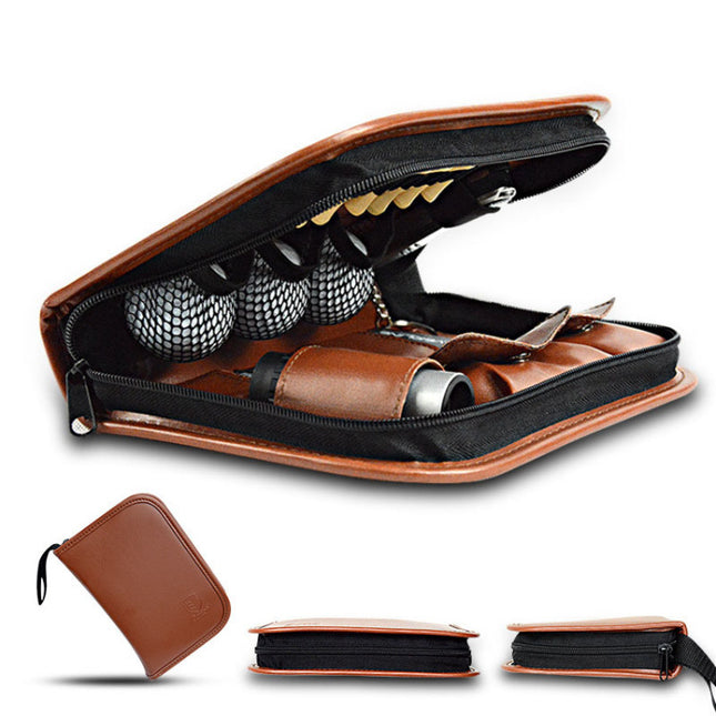 Brown Premium PU Leather Golf Accessory Organizer