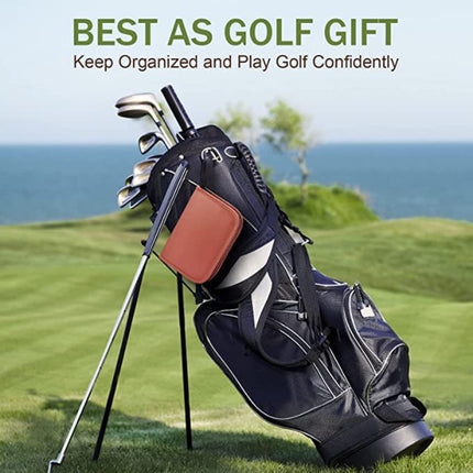 Brown Premium PU Leather Golf Accessory Organizer - Professional Golf Tool Kit Empty Pouch