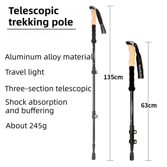 2-Pack Black Aluminum Alloy Telescopic Trekking Poles with Secure External Lock & Accessory – product detail