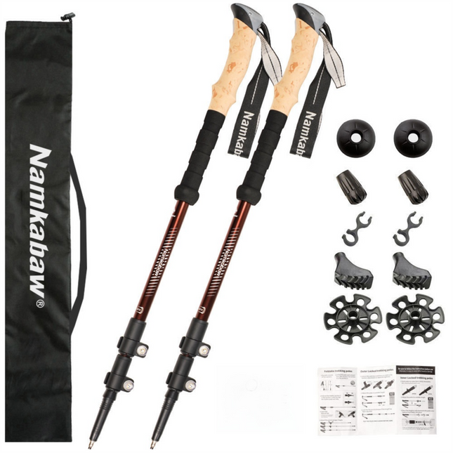 2-Pack Brown Aluminum Alloy Telescopic Trekking Poles with Secure External Lock & Accessory
