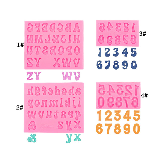 4-Pack Pink Alphabet & Numbers Silicone Fondant Molds