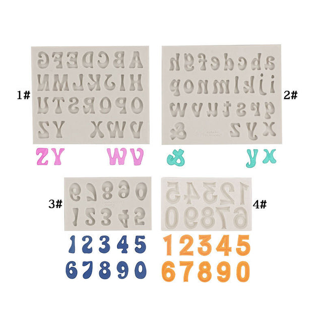 4-Pack Grey Alphabet & Numbers Silicone Fondant Molds
