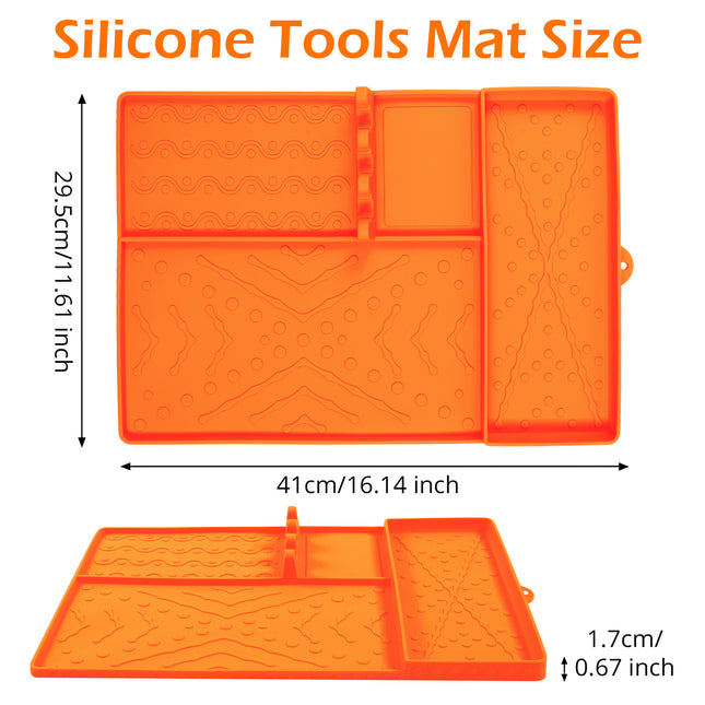 Orange Heavy-Duty Silicone Griddle Tool Mat Integrated Tool & Bottle Slots – product detail